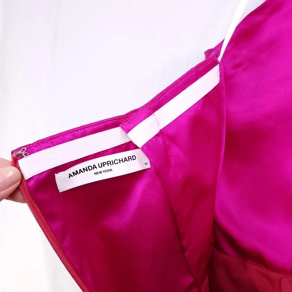 Revolve Amanda Uprichard Silk Mini Dress Size Medium Halter Hot Pink *altered - Picture 4 of 15
